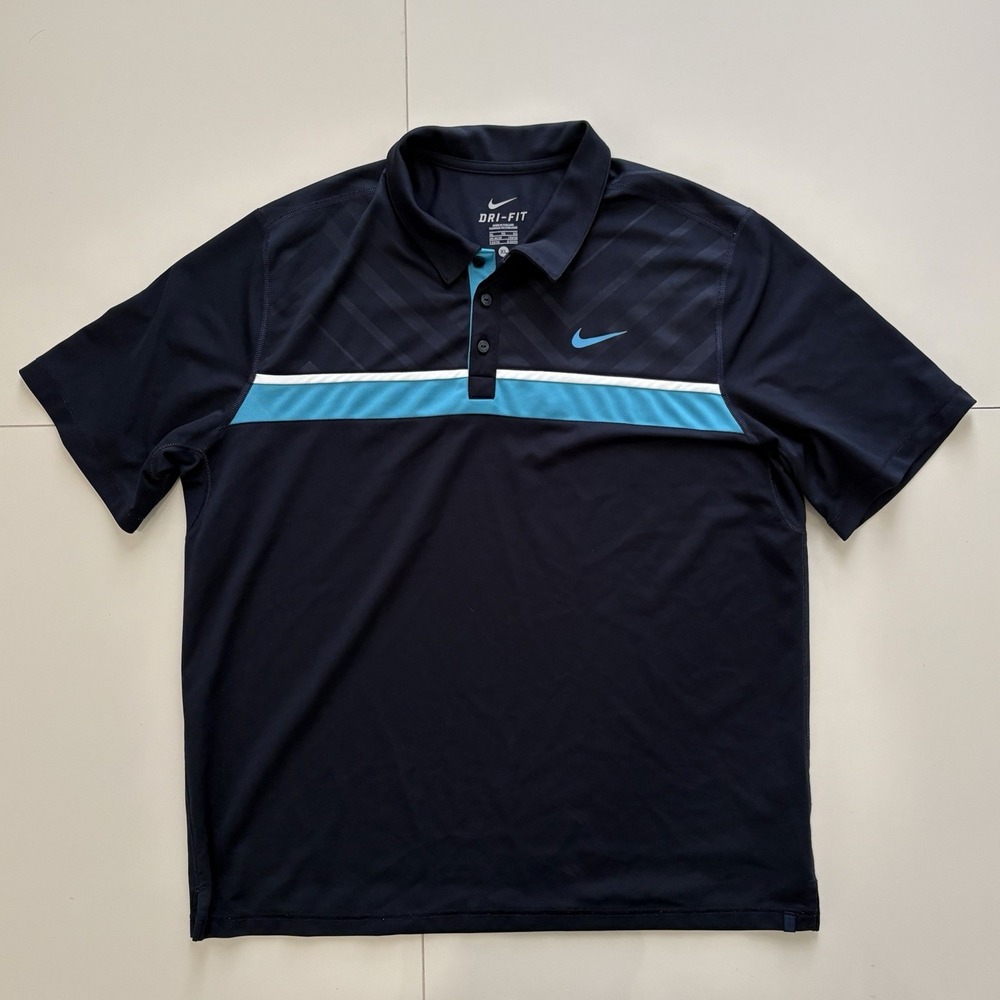 Nike Dri-FIT Tennis Polo Shirt Mens Size XL Navy Blue Striped 363596-452 EUC